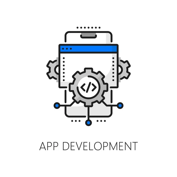 Mobile Application Coding Cellphone App Optimization Web Software Develop Thin — Stock Vector