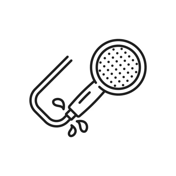 水管道 下水道维修服务项目图标 房屋浴室或淋浴管的维修和保养概述矢量符号 带有漏水淋浴管和水头的管道服务细线标志或象形文字 — 图库矢量图片