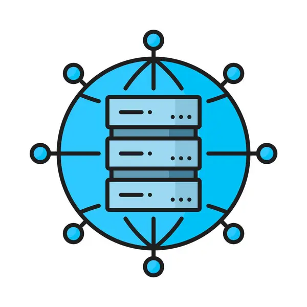 Database Server Datanetwerk Kleurenpictogram Internet Cloudopslag Schets Vector Symbool Digitale — Stockvector