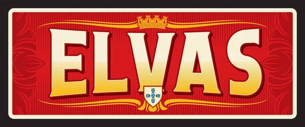 Elvas Portekiz Seyahat Şehir Plakası Teneke Tabela Bagaj Etiketi Vektör — Stok Vektör