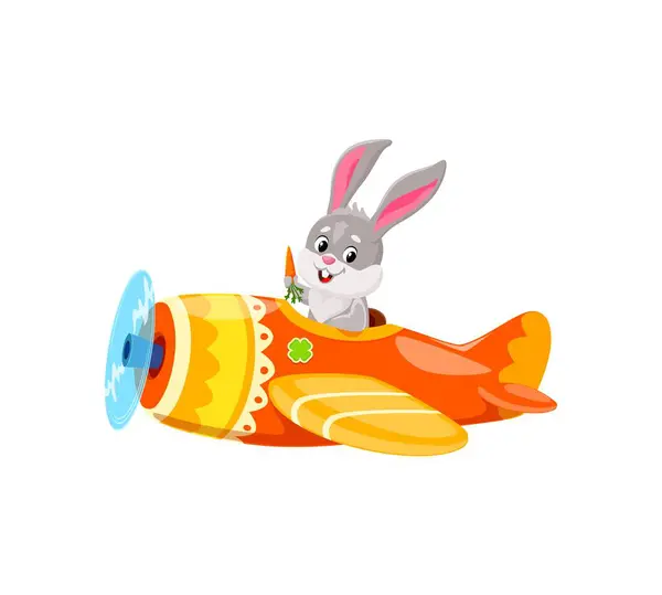 Cartoon Baby Bunny Animal Character Plane Animal Kid Airplane Pilot — Stock Vector