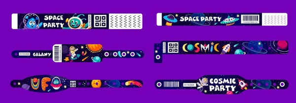 Space Party Paper Bracelets Entrance Hand Wristband Mockup Vector Set — Stock Vector