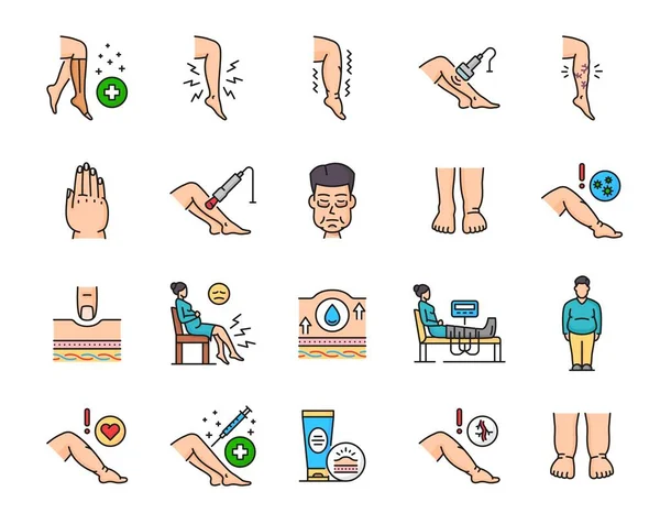 Ödemlinien Symbole Erkrankungen Des Fußgelenks Und Der Fußsohle Symptome Und — Stockvektor