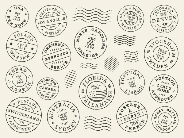 Postage Postal Stamps Mail Post Labels Country Vintage Letter Postcard — Stock Vector