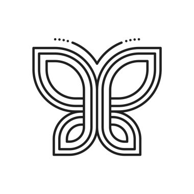 Basit kelebek, soyut böcek ve ince çizgi ikonu. Hayvan grafik ikonu, kelebek doğrusal sembolü veya böcek monokrom çizgi vektör piktogramı. Bahar böceği soyut işaret ya da dövme