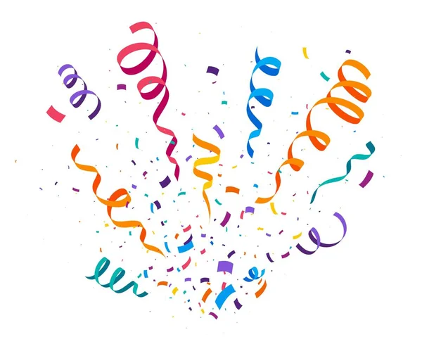 Festive Party Confetti Ribbons Streamer Paper Stripes Birthday Cartoon Vector — Stock Vector