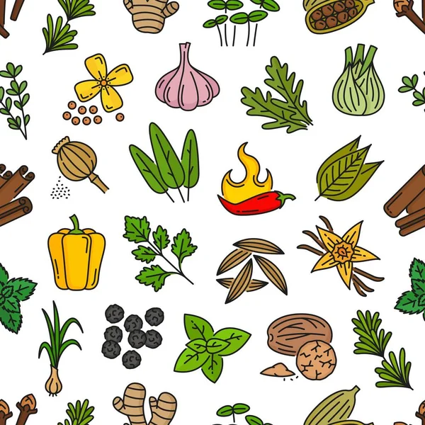 Spice Herbs Seasonings Seamless Pattern Wrapping Paper Print Wallpaper Textile — Stock Vector