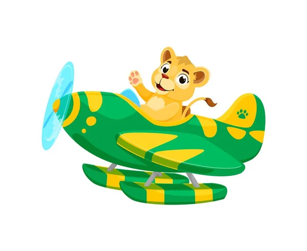 Baby Animal Character Plane Cartoon Animal Lion Kid Airplane Pilot — Stock Vector
