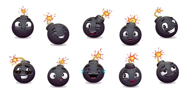 Cartoon Bom Personages Explosieve Wapenpersonages Met Schattige Glimlachende Gezichten Vuurvonken — Stockvector