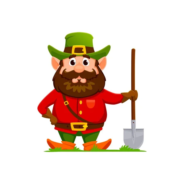Cartoon Gnome Dwerg Tuinier Karakter Met Spade Geïsoleerde Vector Grillige — Stockvector