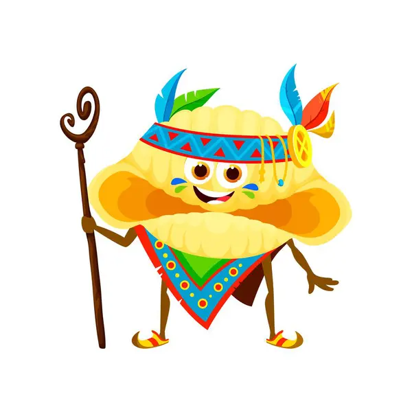 Cartoon Italian Pasta Indian Chief Feather Headdress Vector Character Native — Stock Vector