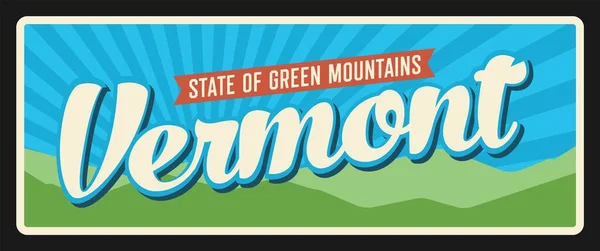 Vermont Usa State Travel Plate Montpelier Capital Burlington Vector Green — Stock Vector