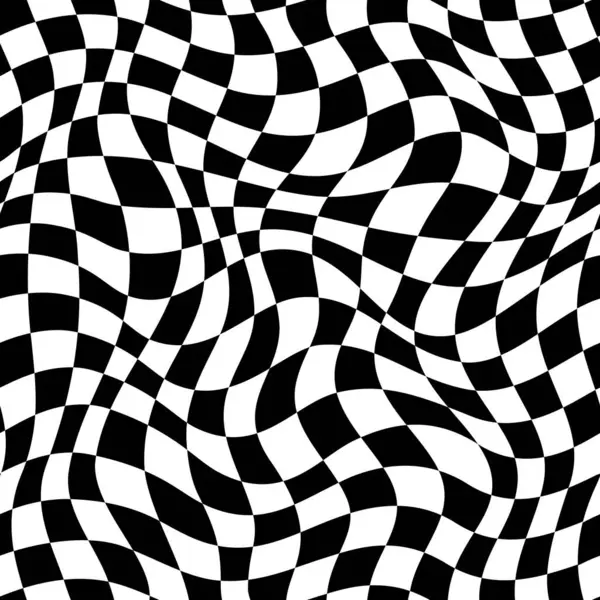 Wavy Checker Pattern Trippy Checkerboard Background Optical Illusion Vector Black — Stock Vector