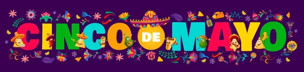 Cinco Mayo Typografie Mit Schriftzeichen Der Mexikanischen Tex Mex Küche — Stockvektor