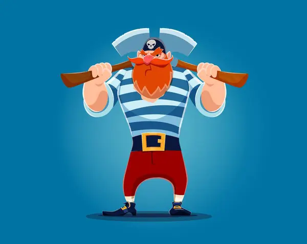 Cartoon Sailor Pirate Character Corsair Crossed Axes Isolated Vector Bearded — Stock Vector