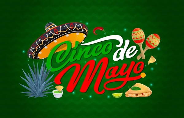 Cinco Mayo Mexikanisches Feiertagsbanner Mit Sombrero Hut Blauer Agave Und — Stockvektor