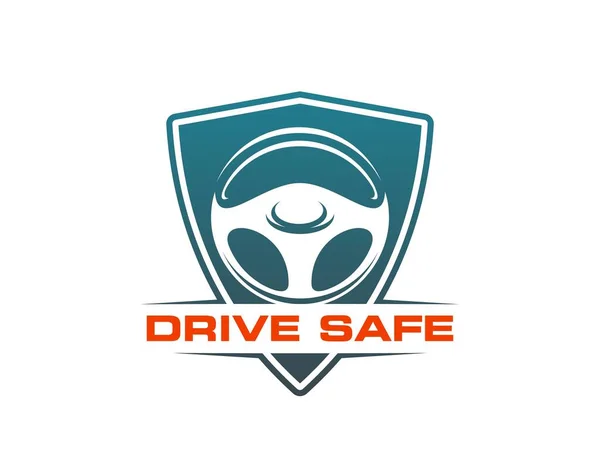 Safe Drive Icon Driving School Symbol Features Car Steering Wheel — Stock Vector