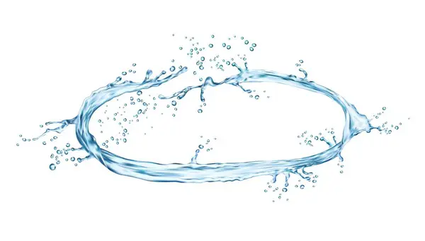Long Wave Water Splash Circular Oval Liquid Shape Droplets Realistic — Stock Vector