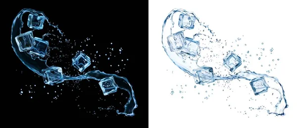 Water Splash Ice Cubes Splatters Isolated Vector Crystalline Blocks Collide — Stock Vector