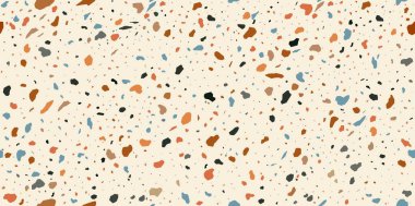 Terrazo mozaik kiremit deseni, terazzo seramik mermer döşeme dokusu, terazo taş zemin. Kusursuz bir yüzey içindeki renkli çiplerin büyüleyici bir karışımı ile vektör süslemesi zarif zemin oluşturur