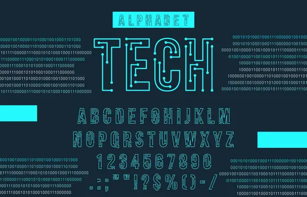 Futuristische Cyber Tech Lettertype Neon Lettertype Modern Type Engels Computer — Stockvector