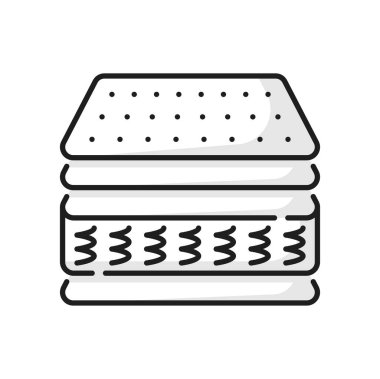 İçerideki yatak, yumuşak malzeme ve esnek yay renk çizgisi simgesi. Vector doğa para kauçuk, yastık ve ortopedik özelliklere sahip yatak
