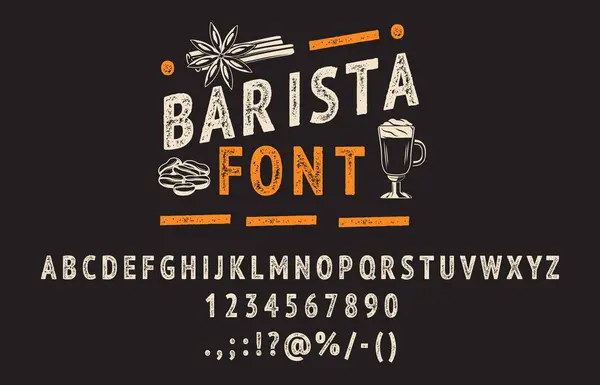 Bbq Grill Font Barista Typeface Café Churrasco Tipo Vetor Grunge — Vetor de Stock