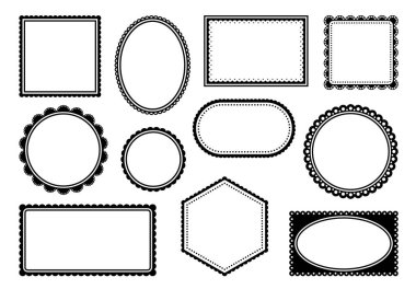 Deniz tarağı kenarlı dantel çerçeveler ve kenarlar, fırfırlı kurdeleler ve kumaş süsleme deseni, vektör seti. Neşter desenli çerçeveler, boş arkaplan ile eski, çiçekli, sınır siluetleri.