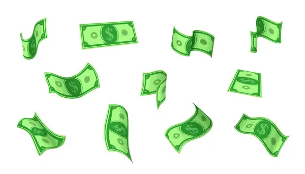 Vliegende Cartoon Dollar Bankbiljetten Contant Geld Biljetten Vector Papier Valuta — Stockvector
