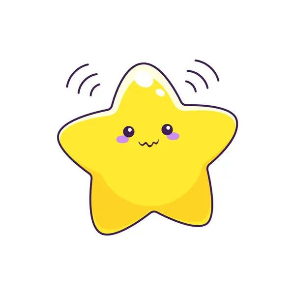 Cartoon Cute Kawaii Star Character Shy Smile Face Vector Space — Stock Vector
