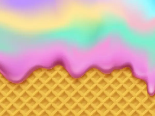 Realistic Rainbow Ice Cream Drip Melt Wafer Background Vector Dessert — Stock Vector