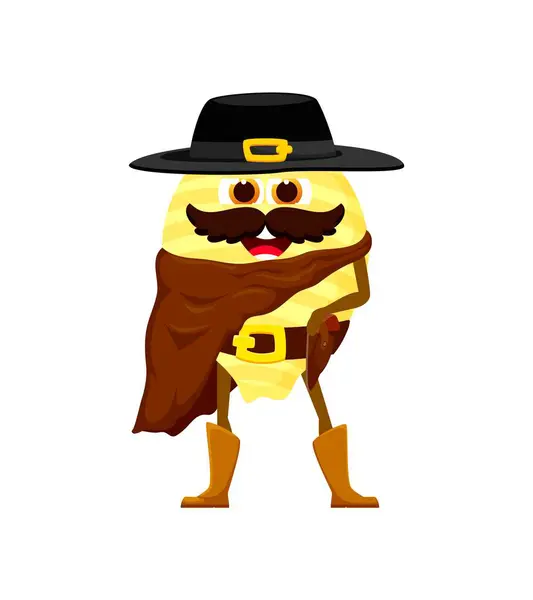 Cartoon Conchiglie Italian Pasta Cowboy Sheriff Bandit Robber Ranger Character — Stock Vector