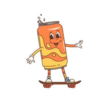 Çizgi film meyve suyu harika bir karakter olabilir. Yalıtılmış vektör enerjisi, sıçramalı ve kravat boyalı reimasyon alüminyum şişe kişiliği, komik bir yeteneği ve neşeli bir gülümsemesi olan bir kaykaya biniyor.