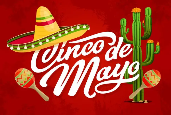 Banner Cinco Mayo Μεξικάνικο Εορταστικό Grunge Σομπρέρο Και Κάκτο Διανυσματικό — Διανυσματικό Αρχείο