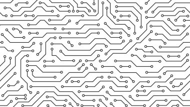 Bilgisayar ana kartı pürüzsüz şablon, devre kartı arka planı. Lehim bağlantıları ve elektronik bileşenleriyle vektör karmaşık devre motifi, dinamik ve birbirine bağlı fayans tasarımı oluşturur