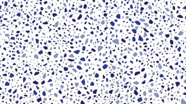 Mavi, siyah ve beyaz terrazzo taşı mozaik doku veya arka plan. Terrazo çimento yüzey deseni, terazo mermer döşeme veya tezgah, terazzo taş mozaik vektör dokusu veya renkli arkaplan