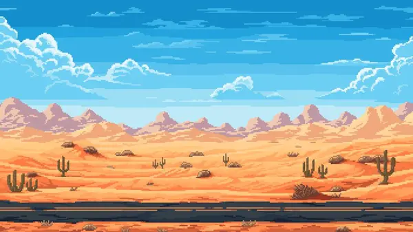 Retro Bit Pixel Americká Nebo Mexická Pouštní Krajina Kaktusy Pixel — Stockový vektor