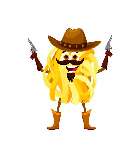 Tecknad Tagliatelle Italiensk Pasta Cowboy Och Sheriff Bandit Och Rånare — Stock vektor