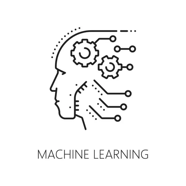Machine Learning Artificial Intelligence Algorithm Icon Features Stylized Human Robot — Stock Vector