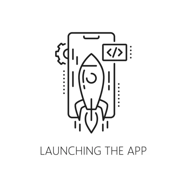 Lançamento Aplicativo Web App Desenvolver Ícone Otimização Lançamento Aplicativos Móveis — Vetor de Stock