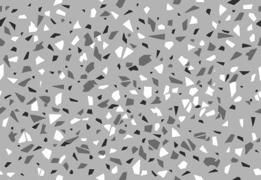 Beyaz, siyah ve gri terrazzo seramik zemin şablonu veya arka plan. Terrazo granit yüzey deseni, terazzo taş mutfak tezgahı ya da terazo seramik zemin vektörü arka planı ya da tek renkli arkaplan