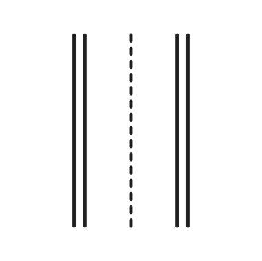 Otoyol çizgisi simgesi, sokak trafiği veya işaretli rota şeridi, vektör doğrusal piktogram. Otoyol işareti ya da yol işareti, ulaşım navigasyonu ve şehir haritası için ince çizgi sembolü