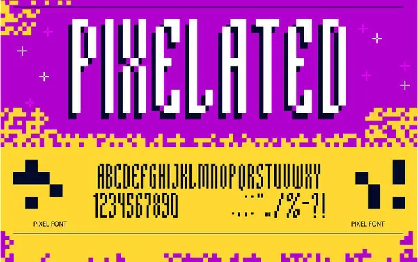 Pixel Font Digital Typeface Binary Type 8Bit Game Geometric Alphabet — Stock Vector