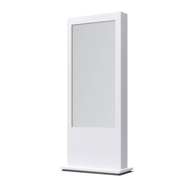 Perakende reklamı ya da açık hava stand görüntüsü, vektör modelleme 3D. Çerçevesinde görüntüsü olan ışık kutusu standı, reklam panosu veya bilgi ekranı kiosku veya reklam POS standı ve tanıtım ışık kutusu modeli