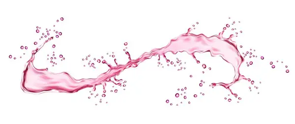 Realistic Pink Water Swirl Splash Splatters Juice Wine Long Wave — Stock Vector
