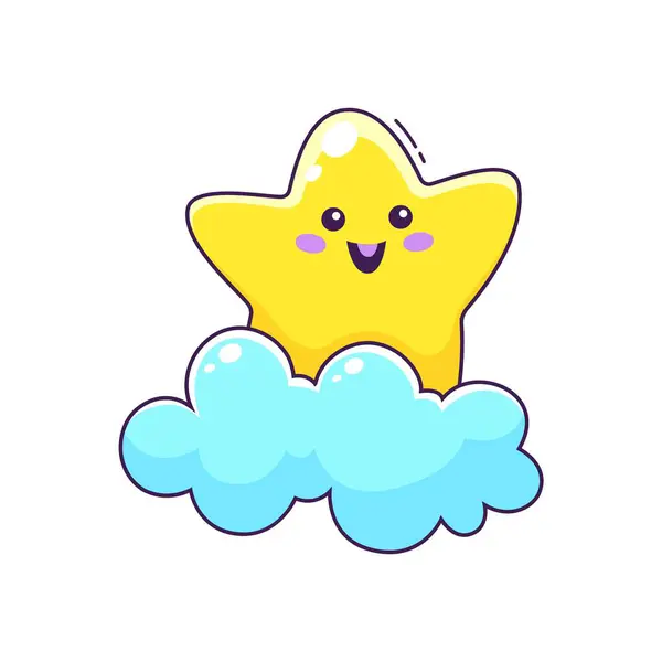 Caricatura Lindo Personaje Estrella Kawaii Nube Feliz Sonriente Pequeño Personaje — Vector de stock