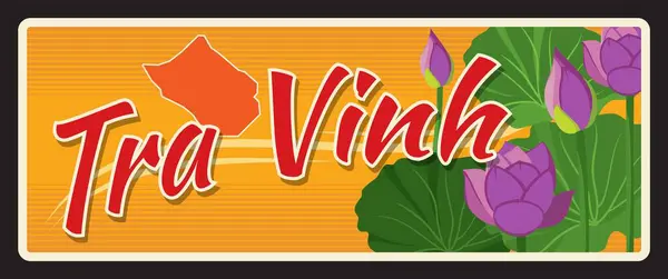 Tra Vinh Vietnamese Regio Retro Reisbord Vector Vintage Kaart Toeristische — Stockvector