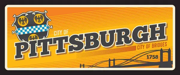 Pittsburgh Usa American City Retro Seyahat Plakası Turist Çıkartması Amerika — Stok Vektör
