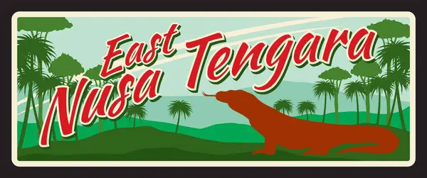 Doğu Nusa Tengara Endonezya Nın Retro Seyahat Plakası Asya Nın — Stok Vektör