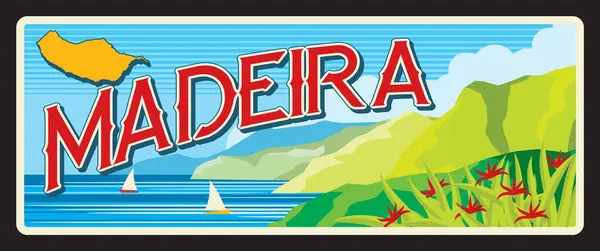 Madeira Isola Portoghese Provincia Piastra Viaggio Adesivo Turistico Vettore Segno Illustrazioni Stock Royalty Free